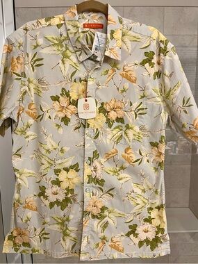 Tory Richard Short-Sleeve Floral Hawaiian Shirt - Light Blue/Green (Large)